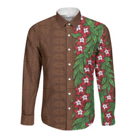 Tonga Language Week Long Sleeve Button Shirt Heilala Floral Brown