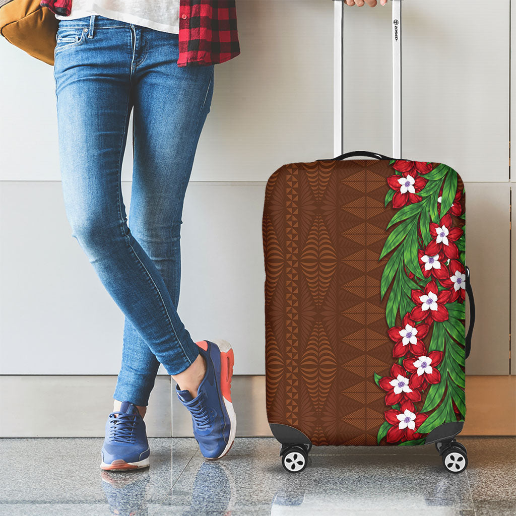 Tonga Language Week Luggage Cover Heilala Floral Brown