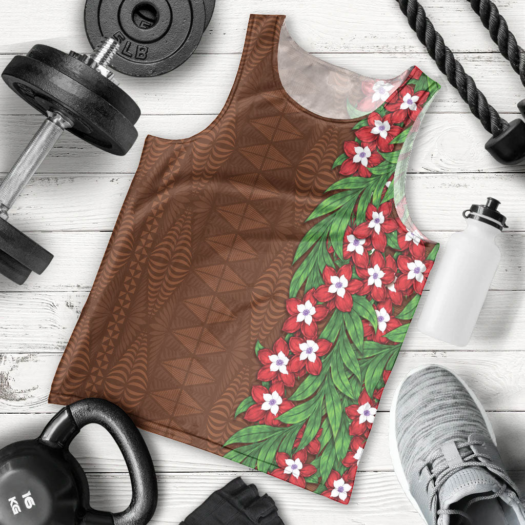 Tonga Language Week Men Tank Top Heilala Floral Brown
