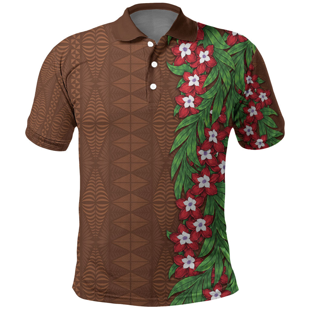 Tonga Language Week Polo Shirt Heilala Floral Brown
