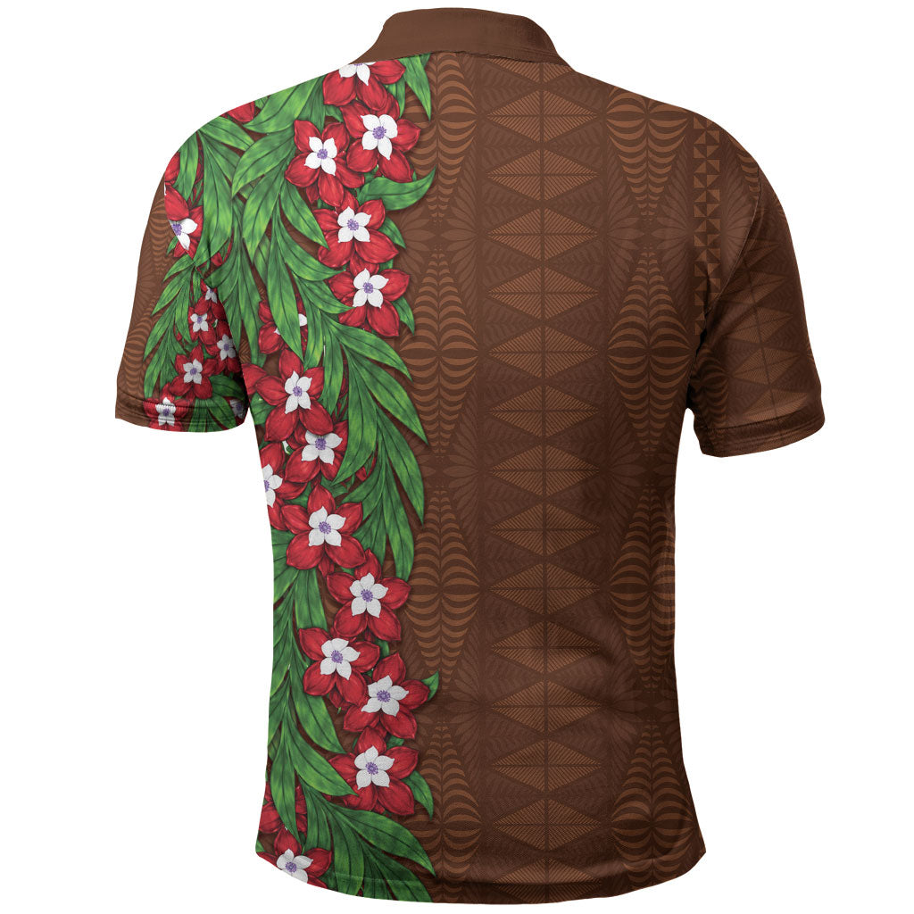 Tonga Language Week Polo Shirt Heilala Floral Brown