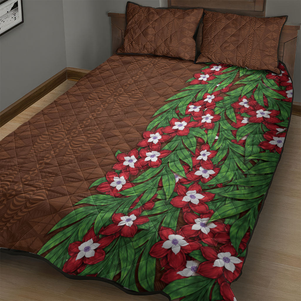 Tonga Language Week Quilt Bed Set Heilala Floral Brown