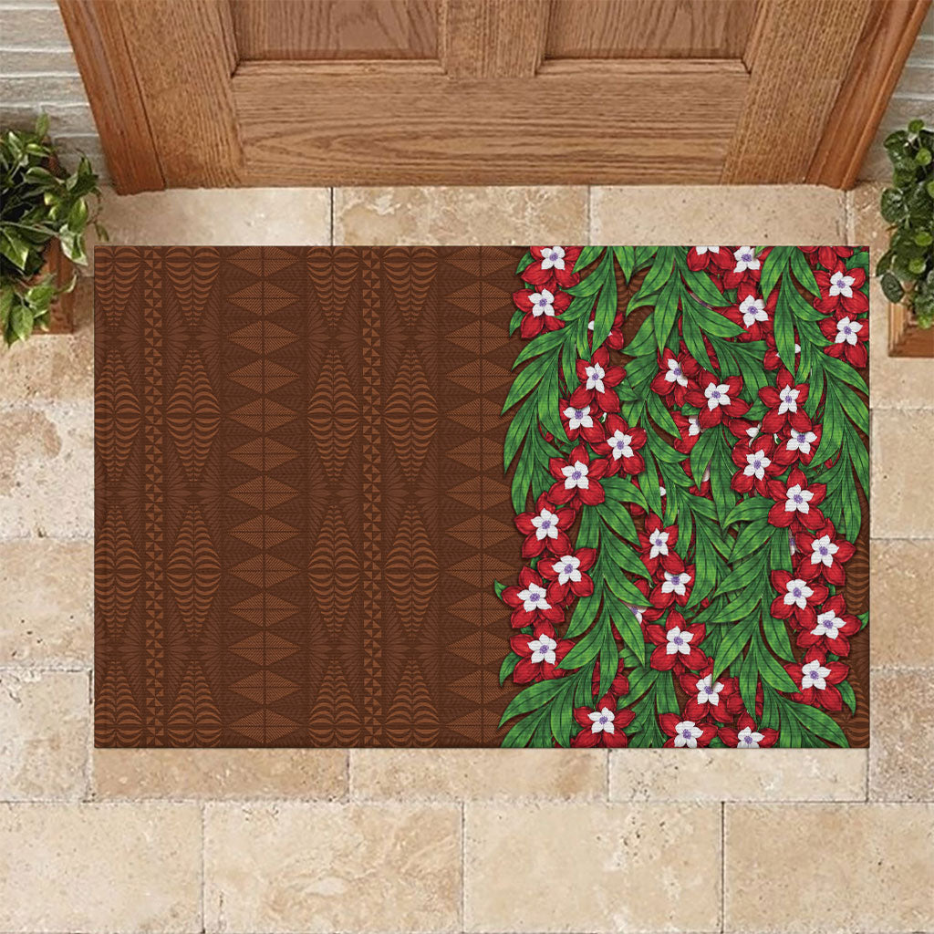 Tonga Language Week Rubber Doormat Heilala Floral Brown