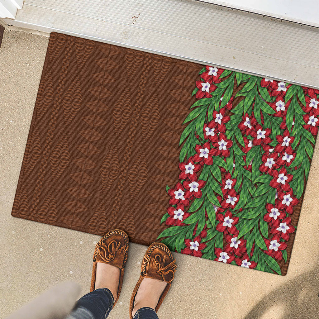 Tonga Language Week Rubber Doormat Heilala Floral Brown