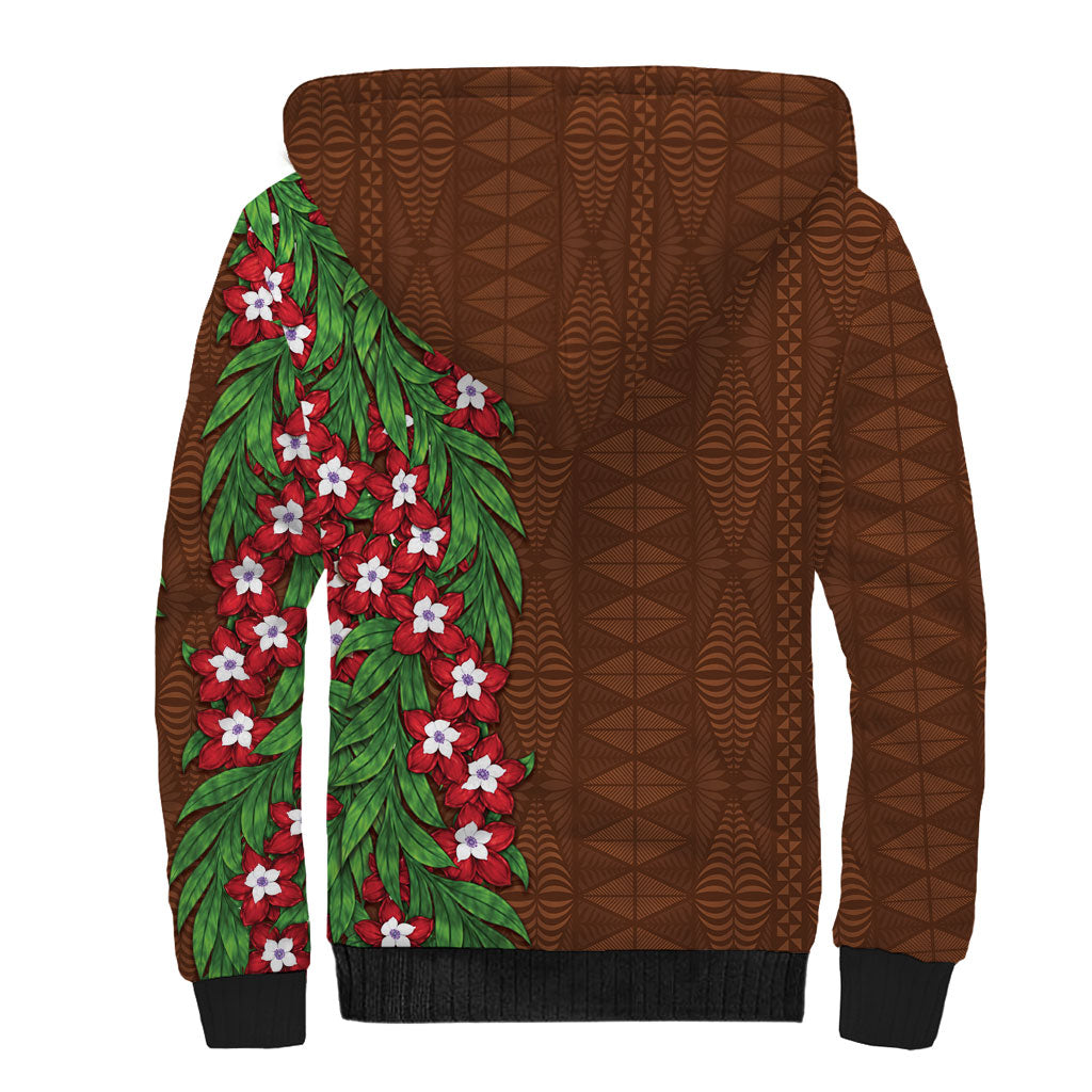 Tonga Language Week Sherpa Hoodie Heilala Floral Brown