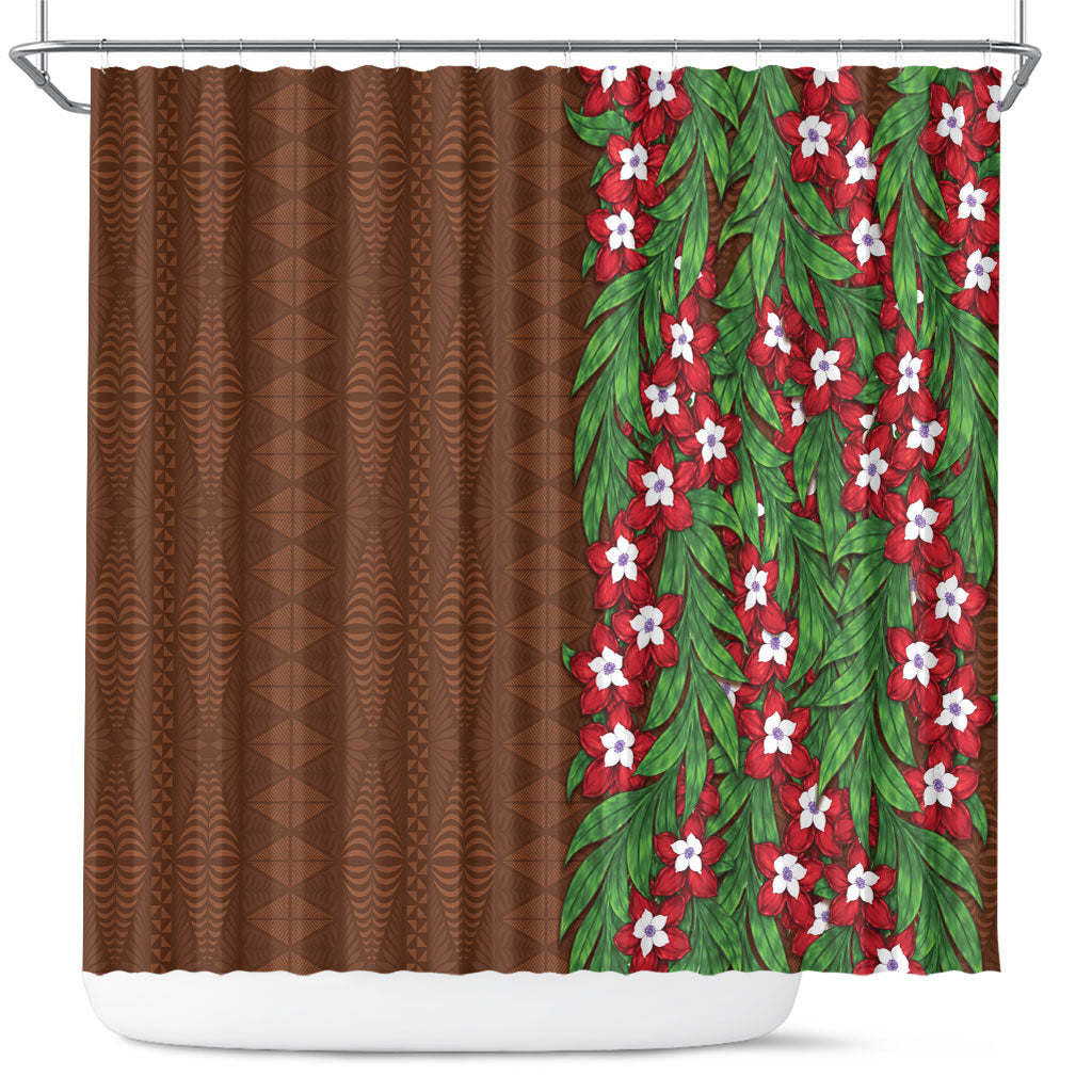 Tonga Language Week Shower Curtain Heilala Floral Brown