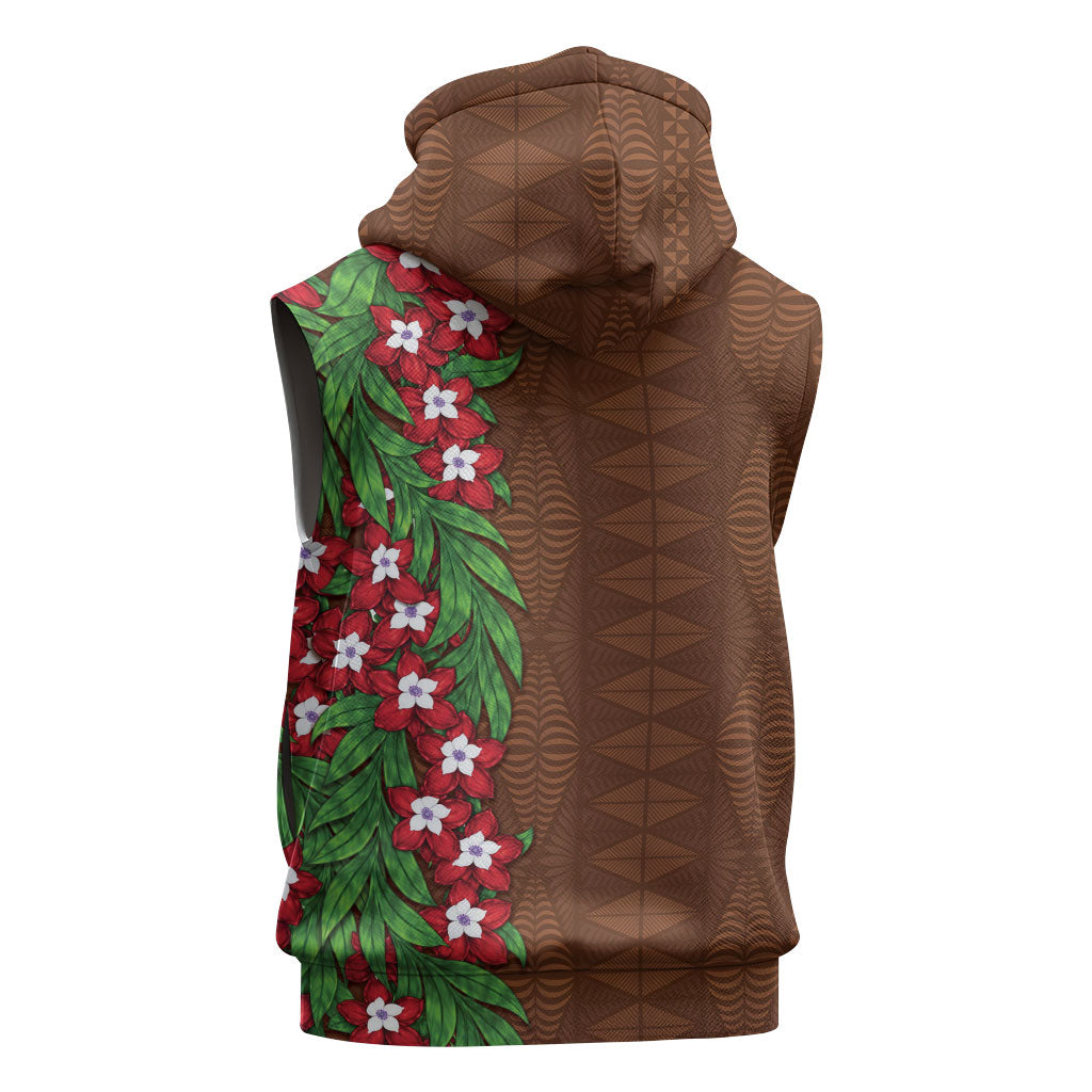 Tonga Language Week Sleeveless Hoodie Heilala Floral Brown