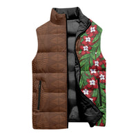Tonga Language Week Sleeveless Puffer Jacket Heilala Floral Brown