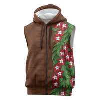 Tonga Language Week Sleeveless Zip Hoodie Heilala Floral Brown