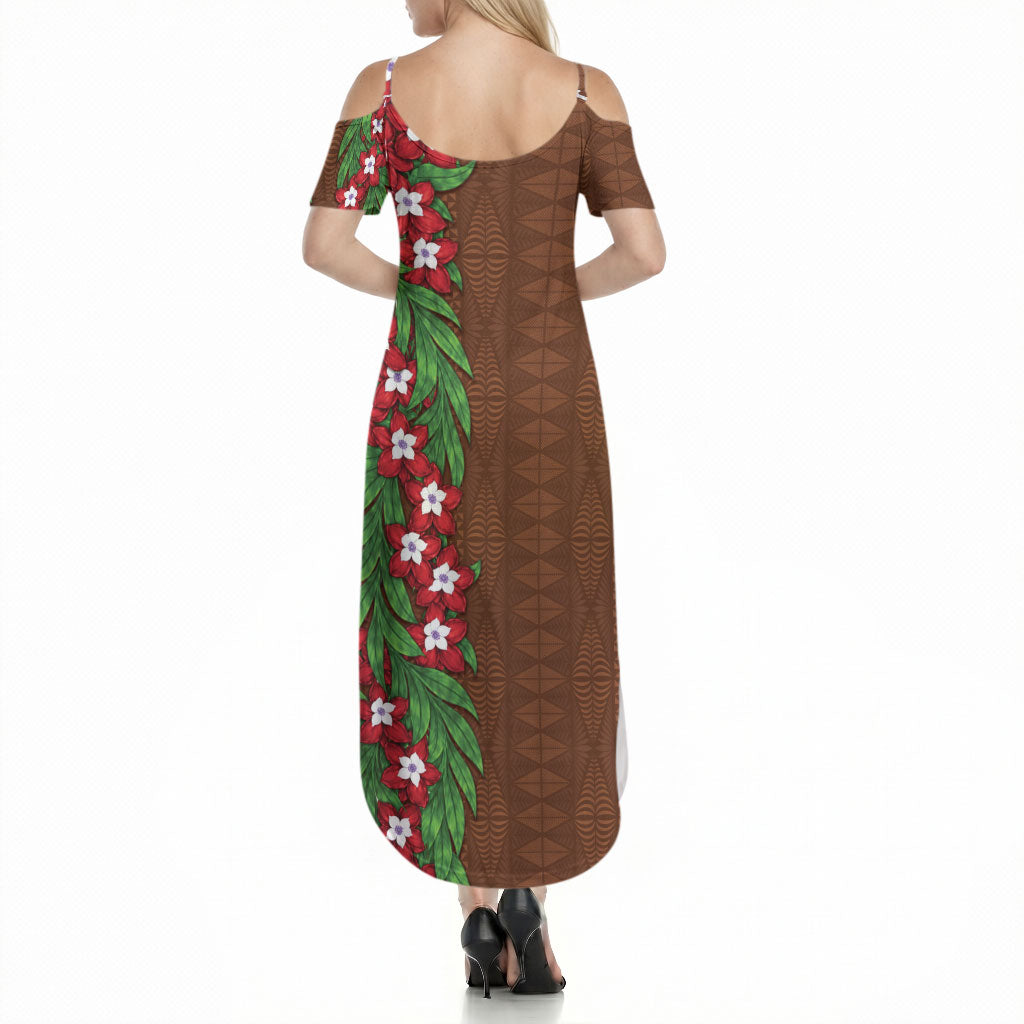 Tonga Language Week Summer Maxi Dress Heilala Floral Brown