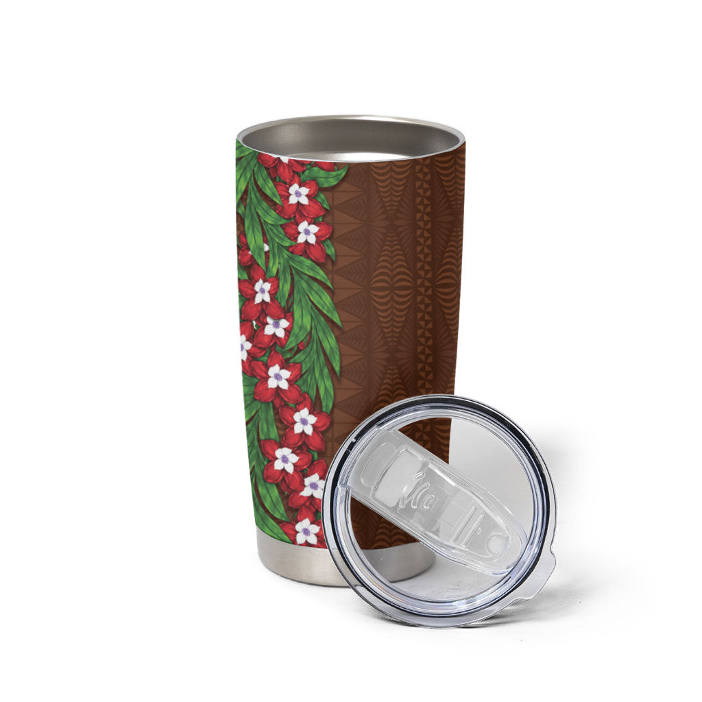 Tonga Language Week Tumbler Cup Heilala Floral Brown