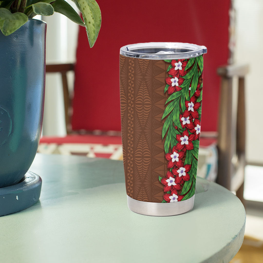 Tonga Language Week Tumbler Cup Heilala Floral Brown