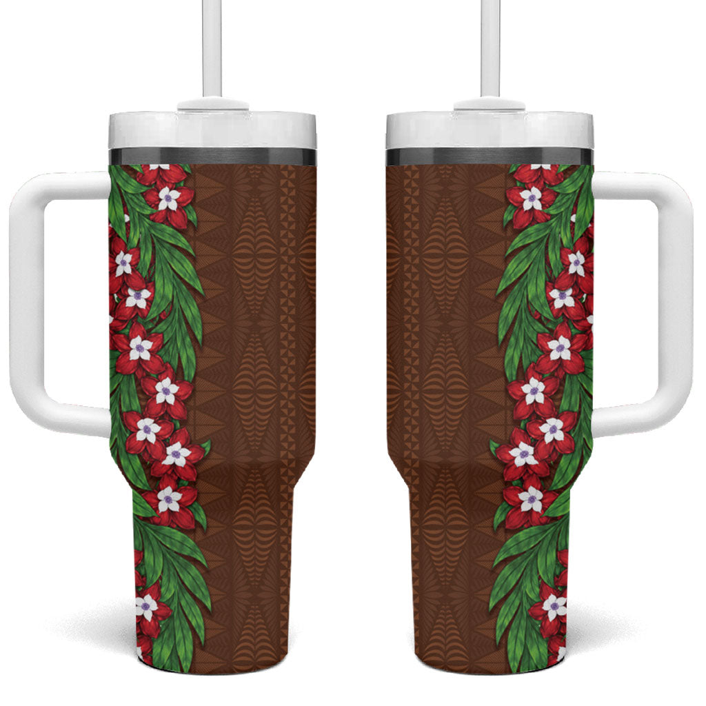 Tonga Language Week Tumbler With Handle Heilala Floral Brown