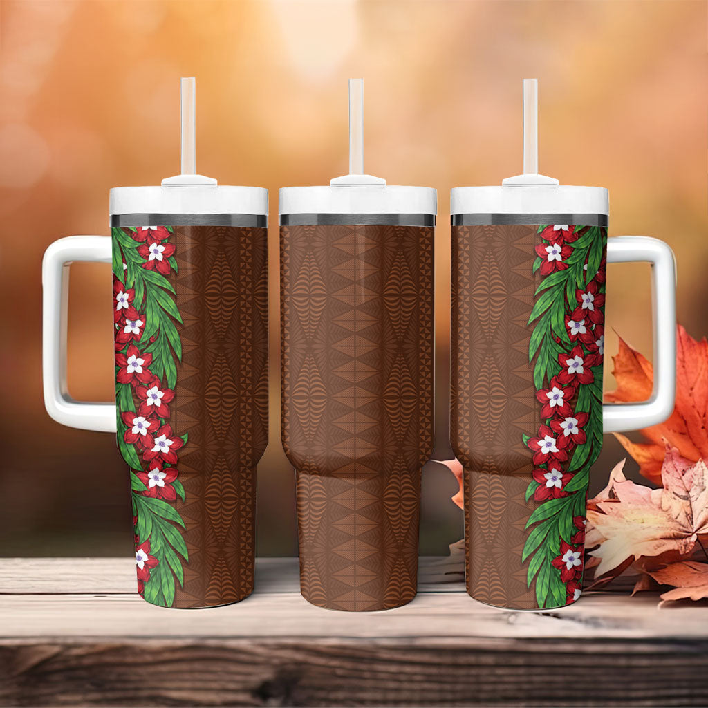 Tonga Language Week Tumbler With Handle Heilala Floral Brown