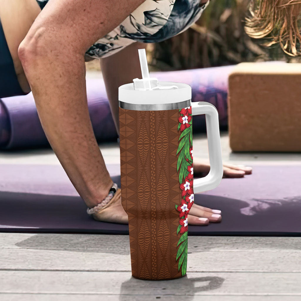 Tonga Language Week Tumbler With Handle Heilala Floral Brown