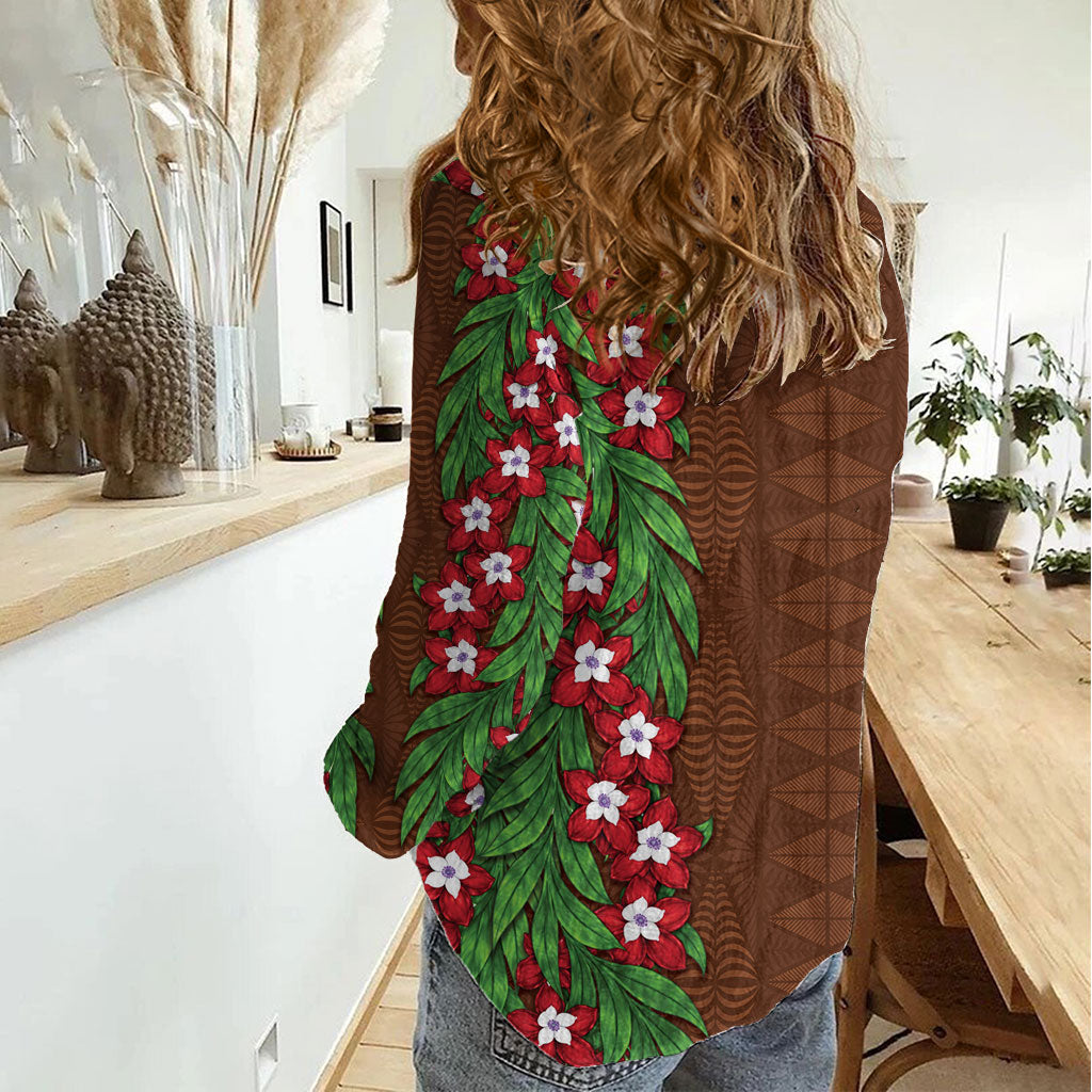 Tonga Language Week Women Casual Shirt Heilala Floral Brown
