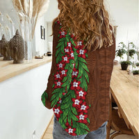 Tonga Language Week Women Casual Shirt Heilala Floral Brown