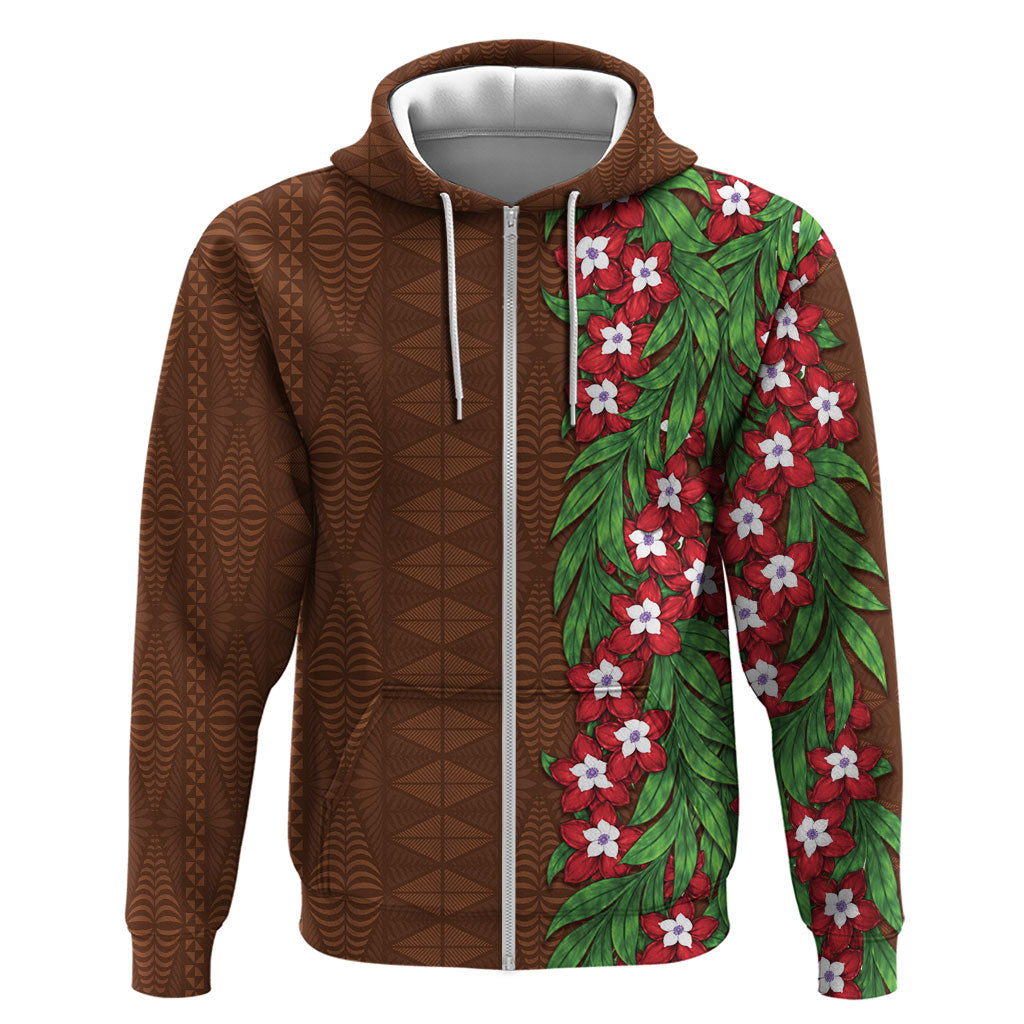 Tonga Language Week Zip Hoodie Heilala Floral Brown LT05 Zip Hoodie Brown - Polynesian Pride