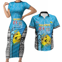 Personalised Malampa Fiji Day 2026 Couples Matching Short Sleeve Bodycon Dress and Hawaiian Shirt Unique Style LT05 Blue - Polynesian Pride