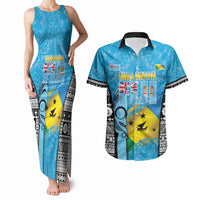 Personalised Malampa Fiji Day 2026 Couples Matching Tank Maxi Dress and Hawaiian Shirt Unique Style LT05 Blue - Polynesian Pride