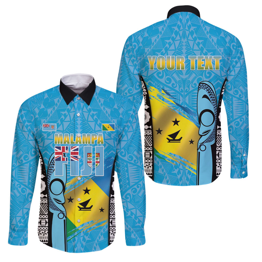 Personalised Malampa Fiji Day 2026 Family Matching Puletasi and Hawaiian Shirt Unique Style LT05 Dad's Shirt - Long Sleeve Blue - Polynesian Pride