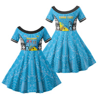 Personalised Malampa Fiji Day 2026 Family Matching Puletasi and Hawaiian Shirt Unique Style LT05 Daughter's Dress Blue - Polynesian Pride