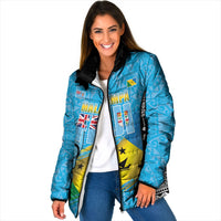 Personalised Malampa Fiji Day 2026 Padded Jacket Unique Style LT05 Women Blue - Polynesian Pride