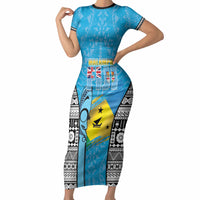 Personalised Malampa Fiji Day 2026 Short Sleeve Bodycon Dress Unique Style LT05 Long Dress Blue - Polynesian Pride
