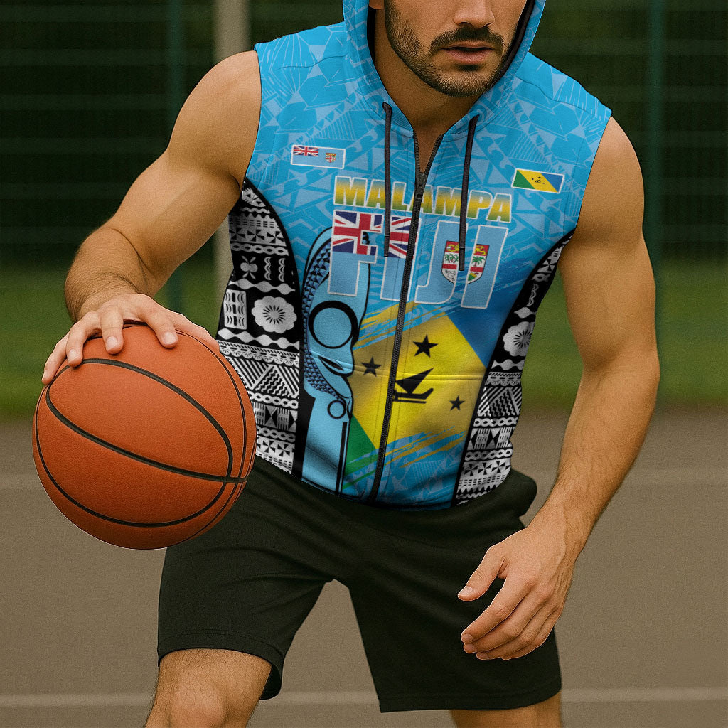 Personalised Malampa Fiji Day 2026 Sleeveless Zip Hoodie Unique Style LT05 - Polynesian Pride