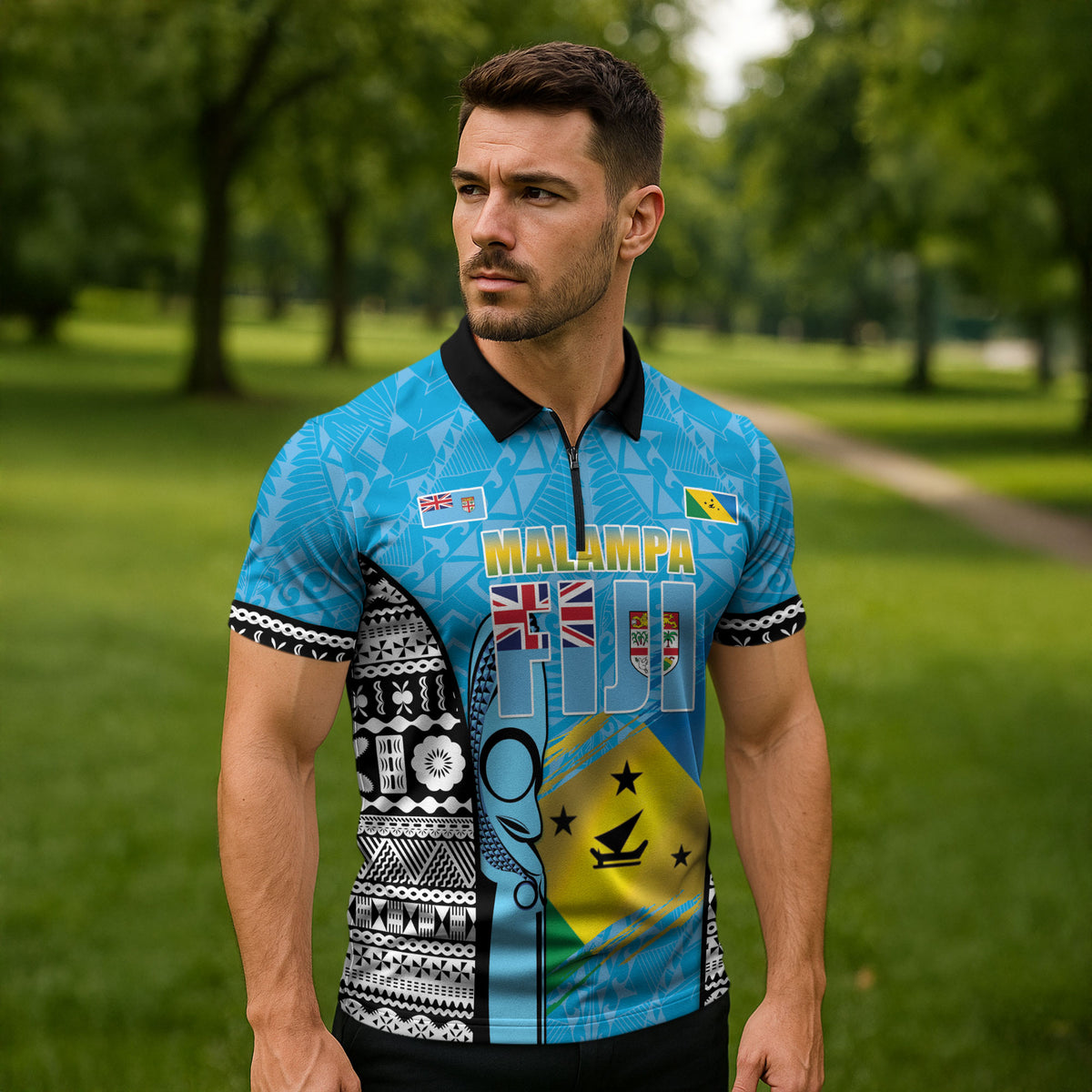 Personalised Malampa Fiji Day 2026 Zipper Polo Shirt Unique Style LT05 - Polynesian Pride