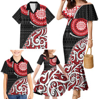 New Zealand Red Maori Koru Simple Style Family Matching Mermaid Dress and Hawaiian Shirt LT05 - Polynesian Pride