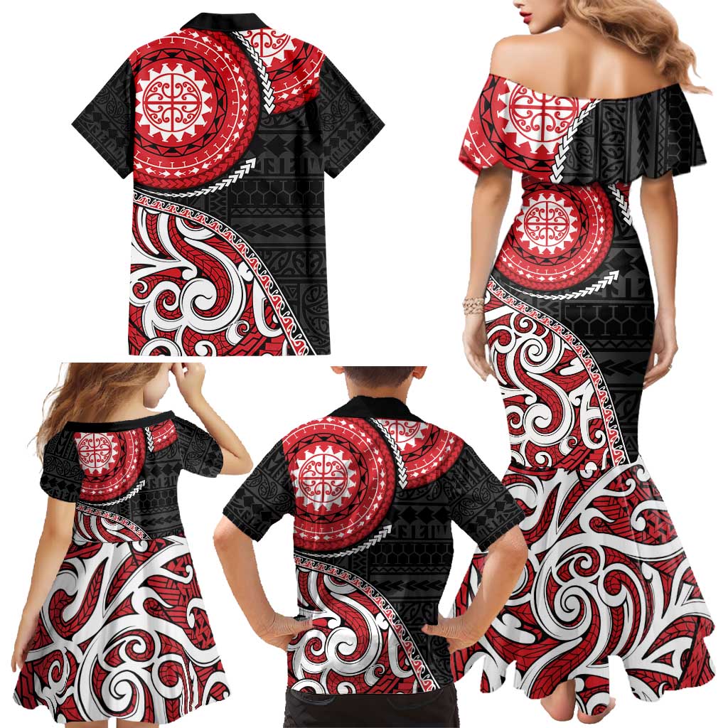 New Zealand Red Maori Koru Simple Style Family Matching Mermaid Dress and Hawaiian Shirt LT05 - Polynesian Pride