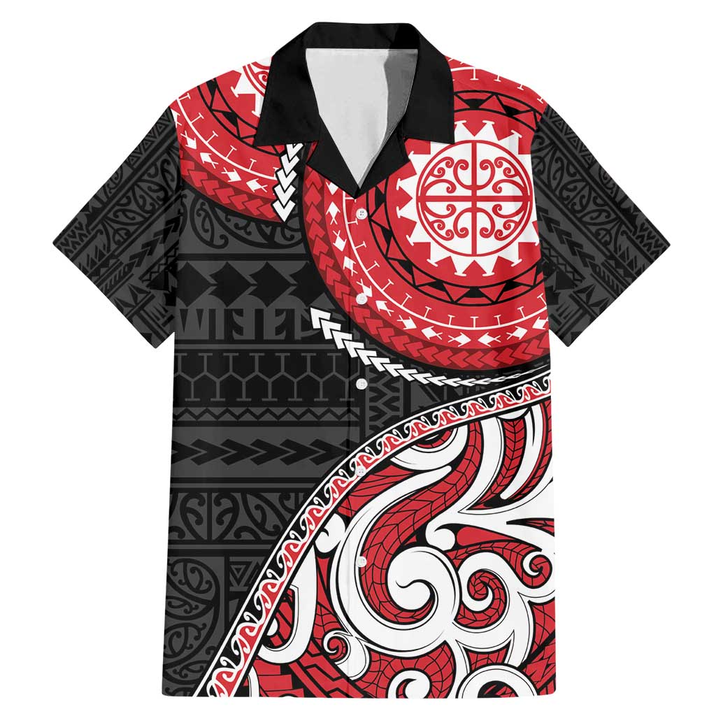 New Zealand Red Maori Koru Simple Style Family Matching Mermaid Dress and Hawaiian Shirt LT05 Dad's Shirt - Short Sleeve Red - Polynesian Pride