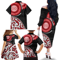 New Zealand Red Maori Koru Simple Style Family Matching Off The Shoulder Long Sleeve Dress and Hawaiian Shirt LT05 - Polynesian Pride
