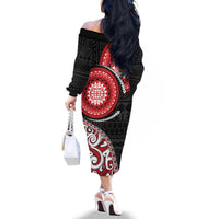 New Zealand Red Maori Koru Simple Style Family Matching Off The Shoulder Long Sleeve Dress and Hawaiian Shirt LT05 - Polynesian Pride