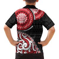 New Zealand Red Maori Koru Simple Style Family Matching Off Shoulder Maxi Dress and Hawaiian Shirt LT05 - Polynesian Pride
