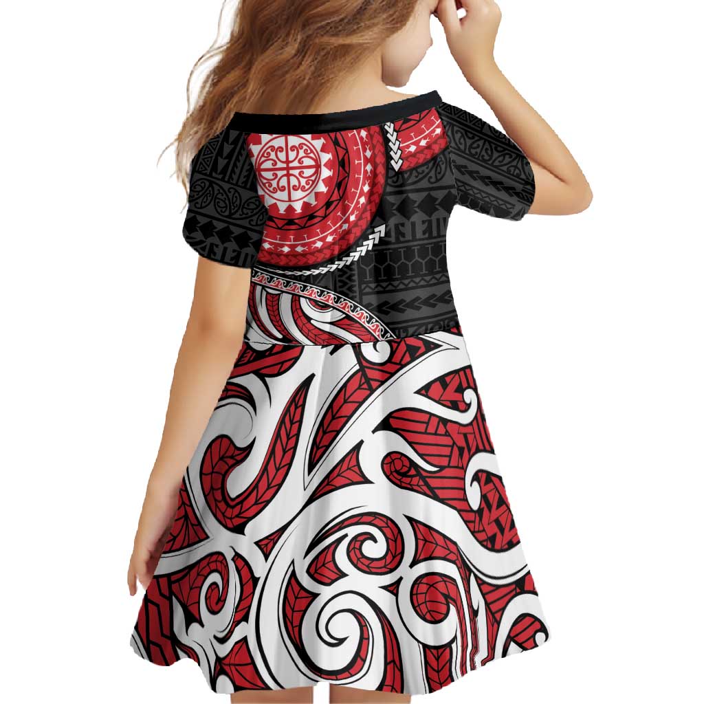 New Zealand Red Maori Koru Simple Style Family Matching Off Shoulder Maxi Dress and Hawaiian Shirt LT05 - Polynesian Pride