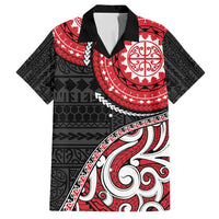 New Zealand Red Maori Koru Simple Style Family Matching Off Shoulder Maxi Dress and Hawaiian Shirt LT05 Dad's Shirt - Short Sleeve Red - Polynesian Pride