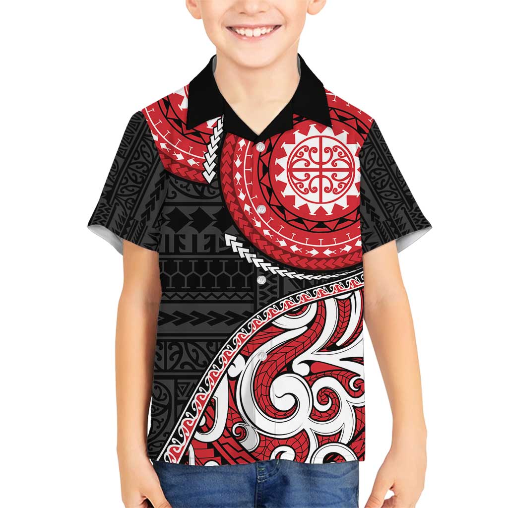 New Zealand Red Maori Koru Simple Style Family Matching Off Shoulder Maxi Dress and Hawaiian Shirt LT05 Son's Shirt Red - Polynesian Pride