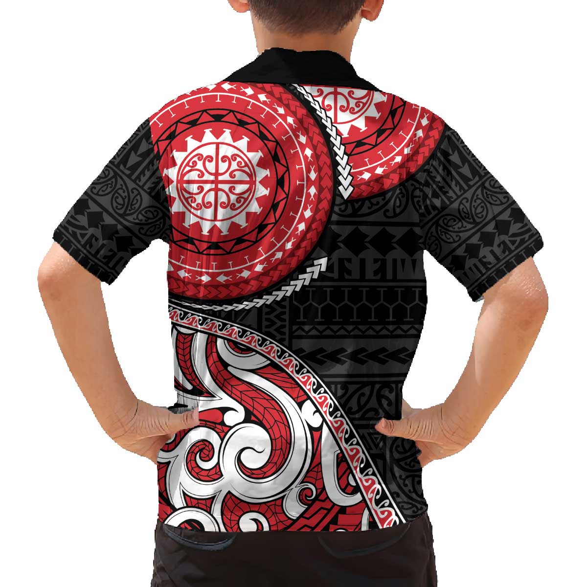 New Zealand Red Maori Koru Simple Style Family Matching Off Shoulder Short Dress and Hawaiian Shirt LT05 - Polynesian Pride