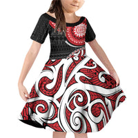 New Zealand Red Maori Koru Simple Style Family Matching Off Shoulder Short Dress and Hawaiian Shirt LT05 Daughter's Dress Red - Polynesian Pride