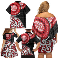 New Zealand Red Maori Koru Simple Style Family Matching Off Shoulder Short Dress and Hawaiian Shirt LT05 - Polynesian Pride