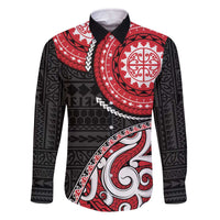 New Zealand Red Maori Koru Simple Style Family Matching Off Shoulder Short Dress and Hawaiian Shirt LT05 Dad's Shirt - Long Sleeve Red - Polynesian Pride