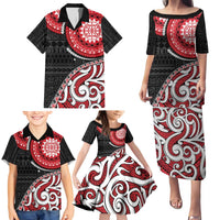 New Zealand Red Maori Koru Simple Style Family Matching Puletasi and Hawaiian Shirt LT05 - Polynesian Pride