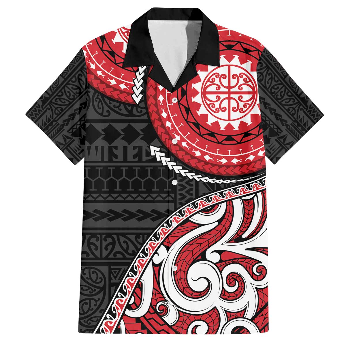 New Zealand Red Maori Koru Simple Style Family Matching Puletasi and Hawaiian Shirt LT05 Dad's Shirt - Short Sleeve Red - Polynesian Pride