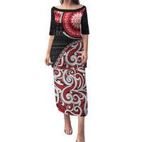 New Zealand Red Maori Koru Simple Style Family Matching Puletasi and Hawaiian Shirt LT05 Mom's Dress Red - Polynesian Pride
