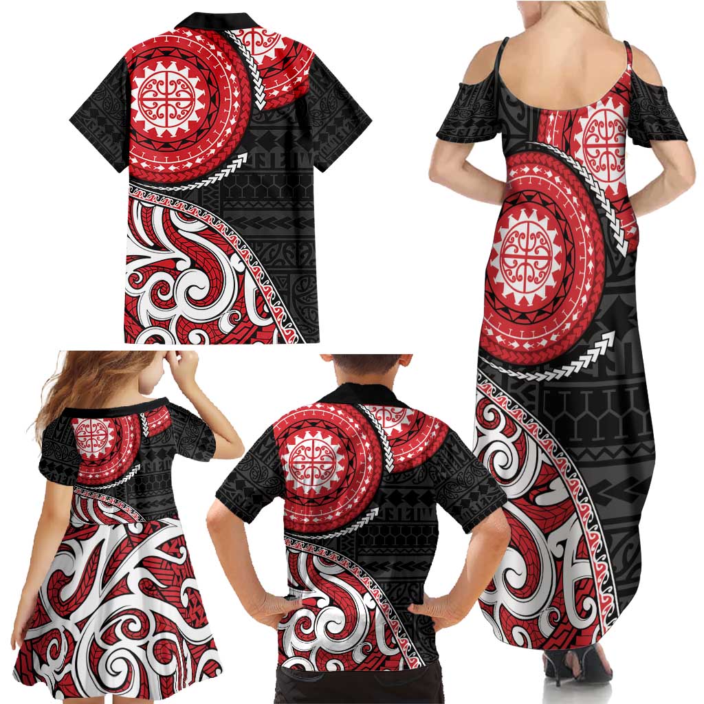 New Zealand Red Maori Koru Simple Style Family Matching Summer Maxi Dress and Hawaiian Shirt LT05 - Polynesian Pride