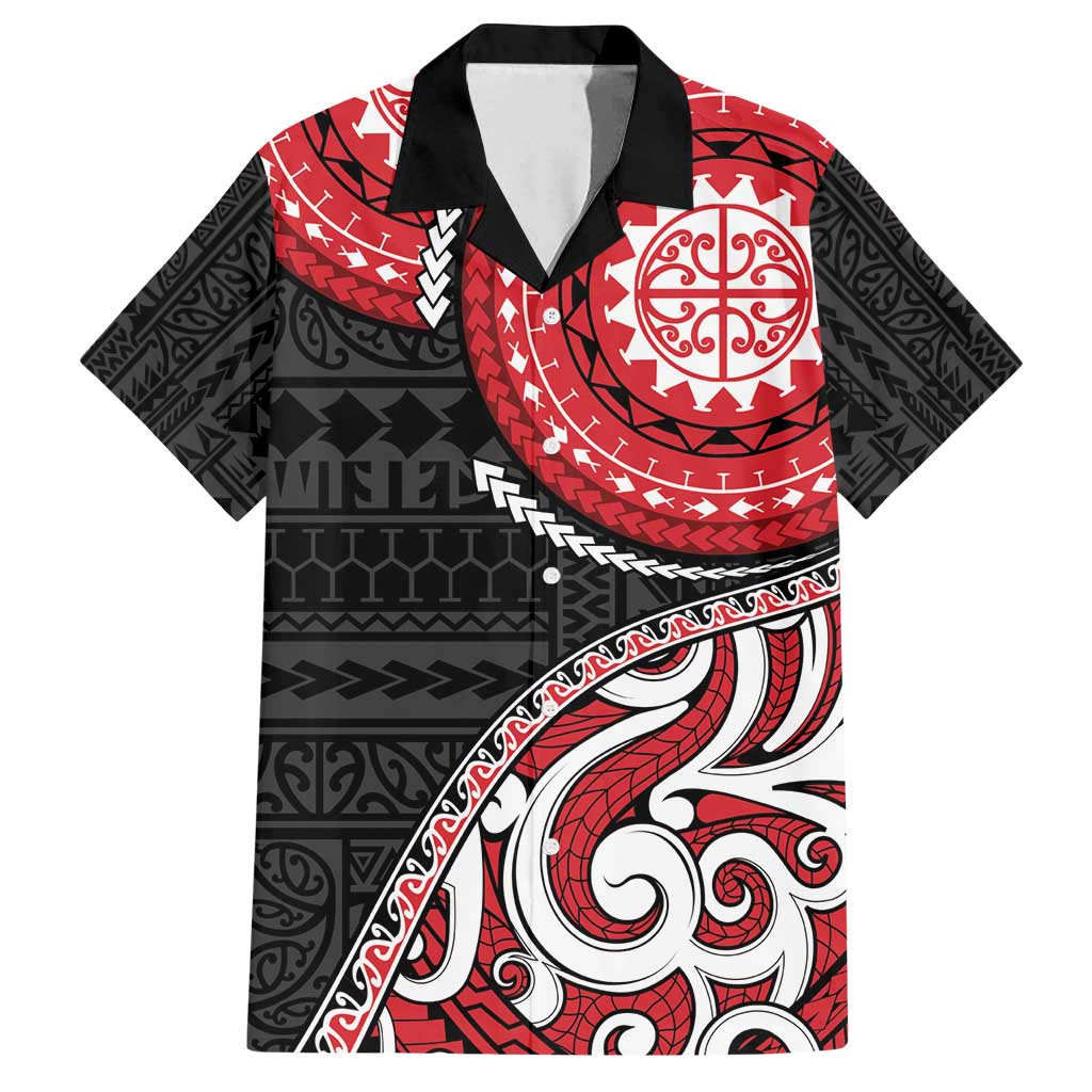 New Zealand Red Maori Koru Simple Style Family Matching Tank Maxi Dress and Hawaiian Shirt LT05 Dad's Shirt - Short Sleeve Red - Polynesian Pride