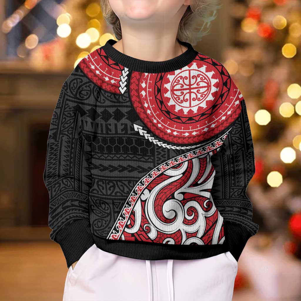 New Zealand Red Maori Koru Simple Style Kid Ugly Christmas Sweater LT05 - Polynesian Pride