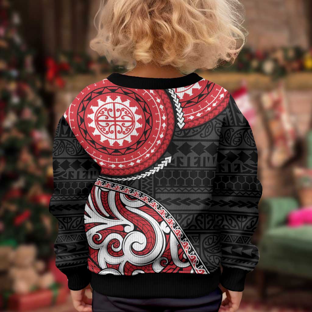 New Zealand Red Maori Koru Simple Style Kid Ugly Christmas Sweater LT05 - Polynesian Pride